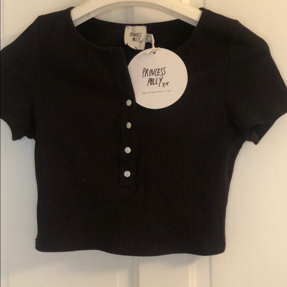 Princess Polly Black Ribbed Crop Top